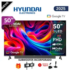 HYUNDAI - Televisor 50 QLED FHD Google TV HYLED5029QFG + RACK + ANTENA