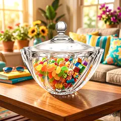 GENERICO - Bombonera de Vidrio Labrado Ondulado con Tapa