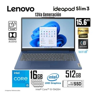 Laptop Idepad Slim 3 13ava 15IRH8 15.6” FHD Intel Core i5-13420H RAM 16GB SSD 512GB