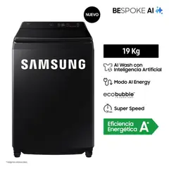 SAMSUNG - Lavadora 19KG AI Wash EcoBubble Negra WA80F19S8BPE