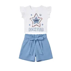 GENERICO - Conjunto Elegante para Niña Polo Blanco + Short Acero – Ideal para Verano