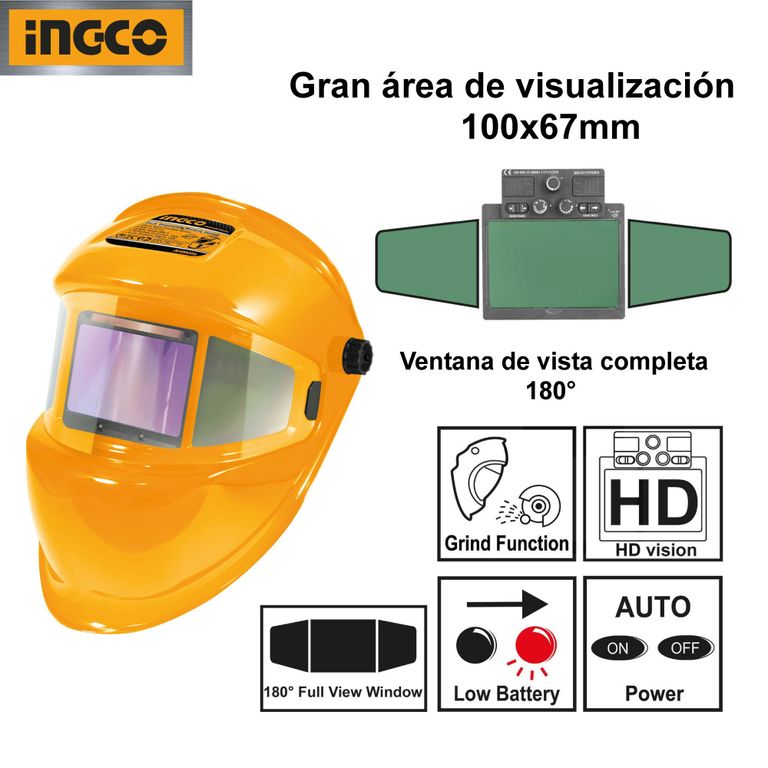Casco para soldar automático fotosensible 180° INGCO AHM006