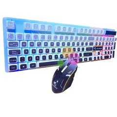 GENERICO - Teclado Mouse Gamer Alambrico Luz RGB PC Laptop Blanco Negro KT990