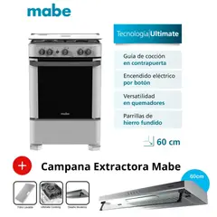 MABE - COCINA CMP6010FG1 A GAS DE 4 HORNILLAS SILVER + CAMPANA