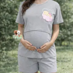 GENERICO - Pijama Polo + Short de lactancia Maternidad / Embarazo Algodón