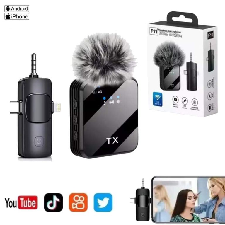 Micrófono Inalambrico Solapero Celular Camara F11 Tipo C Lightning Auxiliar