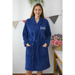 M - Bata Polar Abrigadora Invierno Azul Mujer Cicciobello