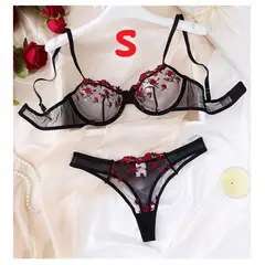 GENERICO - LENCERÍA SEXY BRASIER CON TRUSA TRANSPARENTE TALLA S