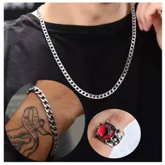 VIKINGO - Cadena Con Pulsera y anillo ojo de dragon Acero Inoxidable 8mm