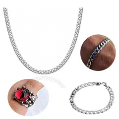 VIKINGO - Cadena Con Pulsera y anillo ojo de dragon Acero Inoxidable 8mm exclusivo