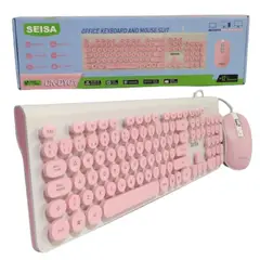 SEISA - Teclado y Mouse Para Pc Laptop Rosado Blanco Alámbrico