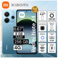 XIAOMI - Celular Redmi Note 14 8GB RAM 256GB 6.67" Pulg. HyperOS -  Ocean Blue