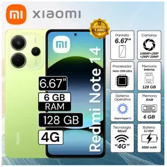 XIAOMI - Celular Redmi Note 14 6GB RAM 128GB 6.67" Pulg. HyperOS - Lime Green