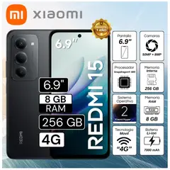 XIAOMI - Celular Redmi 15 6.9" Pulg. 8GB RAM 256GB HyperOS 2 - Negro Ocaso