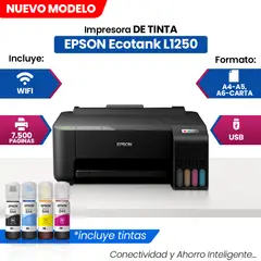 EPSON - Impresora de tinta EcoTank L1250 Imprime Inalámbrica USB de alta velocidad