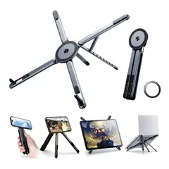 OEM - Soporte Plegable 3 En 1 Para Celular Tablet Laptop Aluminio Gris