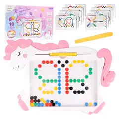 GENERICO - Pizarra Magnética Infantil Unicornio Rosa con Fichas y Tarjetas