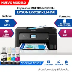 EPSON - Impresora Multifuncional de tinta EcoTank L14150 imprime escanea copia Fax Wi-Fi USB Ethernet