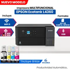 EPSON - Impresora Multifuncional de tinta EcoTank L4360 imprime escanea copia Wi-Fi USB
