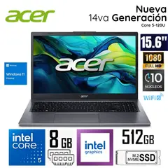ACER - Laptop Aspire 15 Intel Core 5 120U 8GB LPDDR5 RAM 512GB SSD 15.6" FHD WIND 11 - A15-51P-57AR
