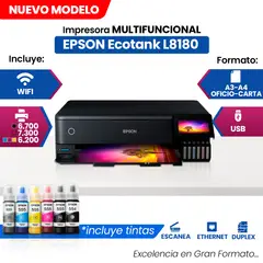 EPSON - Impresora Multifuncional de tinta EcoTank L8180 imprime escanea copia LAN Wi-Fi USB 2.0