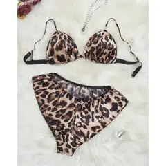 GENERICO - SET LENCERÍA SATINADA ANIMAL PRINT MUJER DISEÑO SENSUAL Y ELEGANTE PREMIUM ML