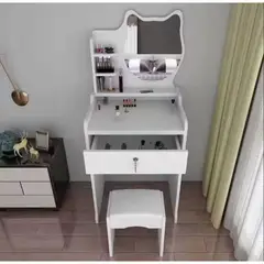 GENERICO - Tocador Maquillaje Niñas Con Espejo Estilo Gato Taburete Para Dormitorio 190340