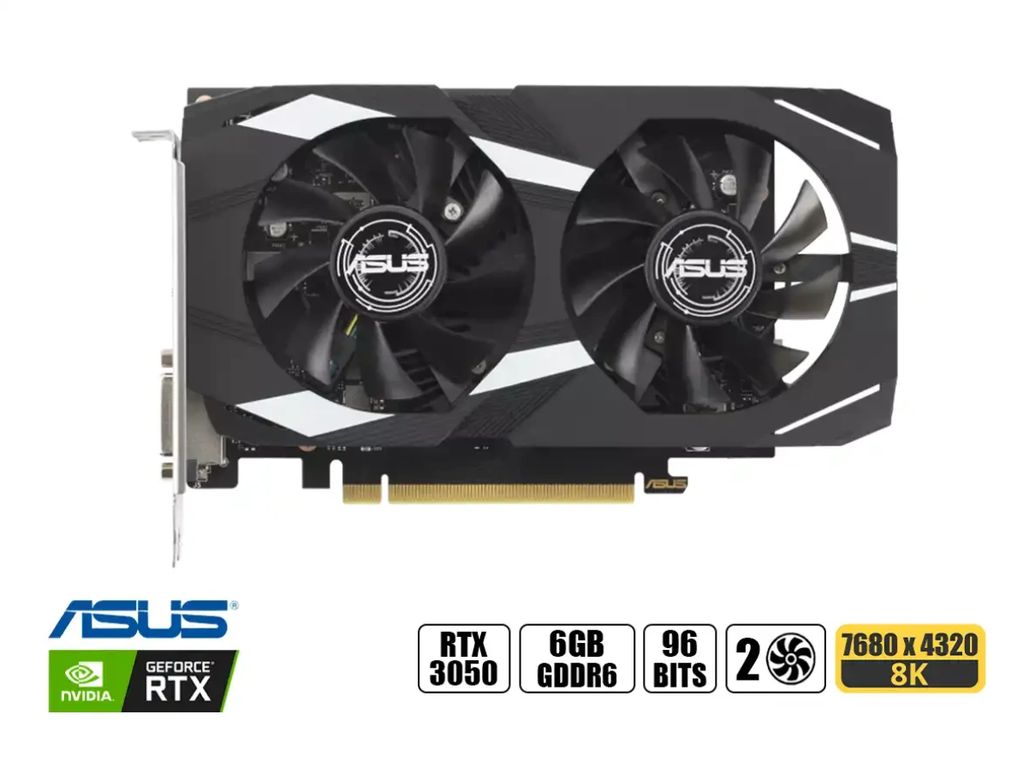 TARJETA DE VIDEO DUAL NVIDIA GEFORCE RTX 3050 X 6GB GDDR6 96 BIT DP1 HDMI1 90YV0K60-M0AA00
