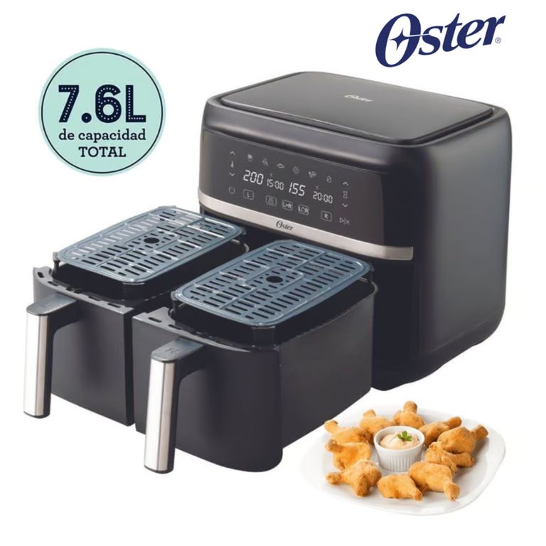Freidora de Aire dual Oster® de 7.6 Lts con Recubrimiento DiamondForce