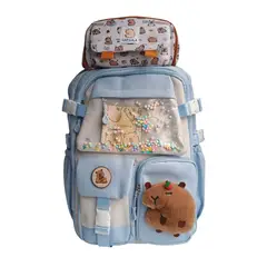 GENERICO - Mochila Capibara Escolar Porta Laptop Rosada con Cartuchera