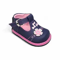 GENERICO - Zapato pibe semi-ortopédico clásico Flor y lazos Azul para niña bebé