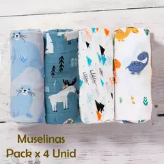 GENERICO - Manta Muselina para Bebé Bambú y Algodón Pack x 4 Unidades