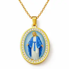 GENERICO - Collar Virgen María Medalla Milagrosa Dorado con Cristales