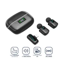 GENERICO - Mini Micrófono Inalámbrico con Cargador y ANC 30 Horas Tipo C con Estuche de Carga