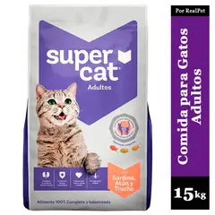 SUPERCAT - Comida para Gatos Adultos Sardina Atún Trucha 15 kg