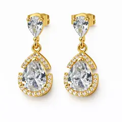 GENERICO - Aretes Colgantes Gota Cristal Brillante Dorado Elegante Mujer Fiesta