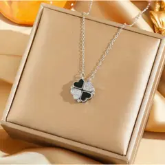 GENERICO - Collar Trébol de Cuatro Hojas para Mujer con Cristales Dorado y Plata