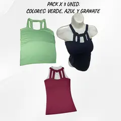GENERICO - TOP DE ALGODÓN PACK X3 UNID. VERDE, AZUL Y GRANATE