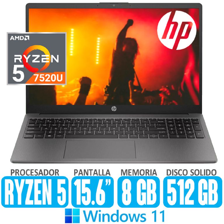 Laptop Ryzen 5 7520U 2.8 4.3GHZ RAM 8gb SSD 512gb Pantalla 15.6 Windows 255 G10