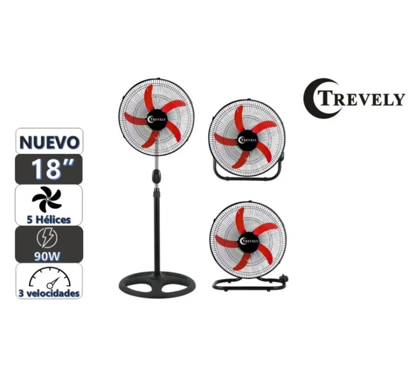 Ventilador 3 en 1 18" VT-1834 - 90W - rojo