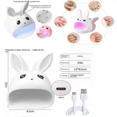 GENERICO - Minisecador de uñas Conejo Blanco, Lampara LUZ LED 3 en 1 LED/UV Portátil
