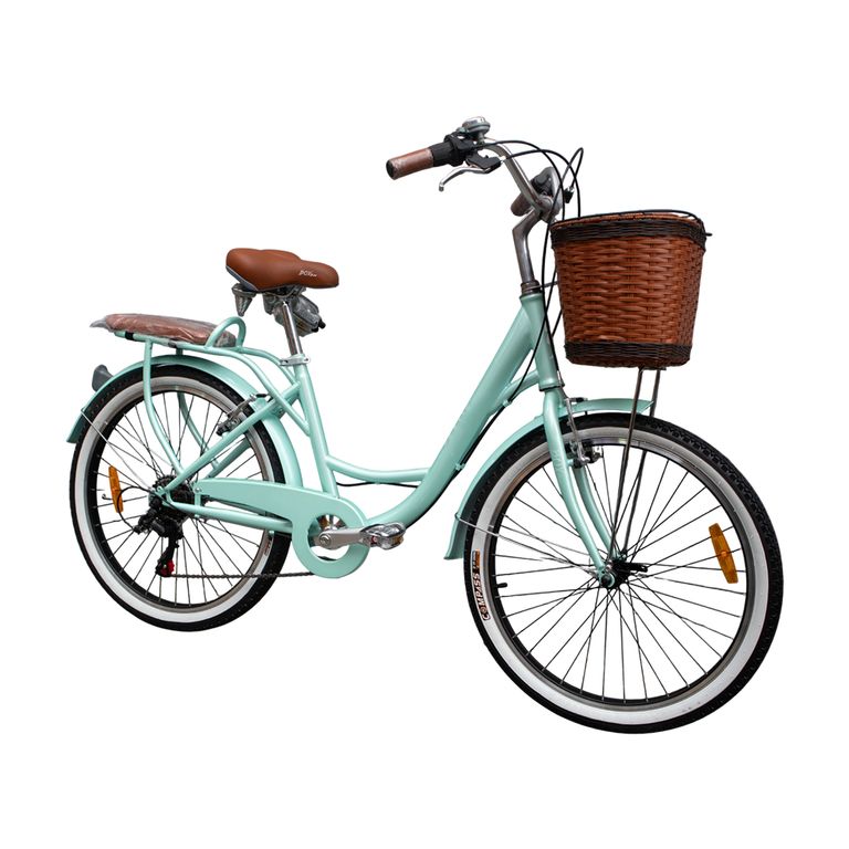 Bicicleta Vintage Aro 24 con Cambios Shimano y Canasta Amplia – Verde