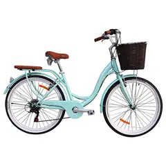 GENERICO - Bicicleta Vintage Aro 26 con Cambios Shimano y Canasta Amplia – Verde