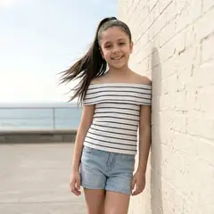 GENERICO - Polo Niña Rayas Off-Shoulder Algodón