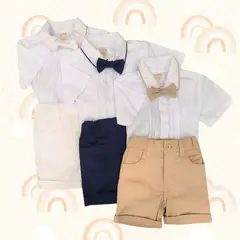 BANNITAS - Conjunto Formal Niño 4 Piezas Camisa Short Tirantes 12M Blanco