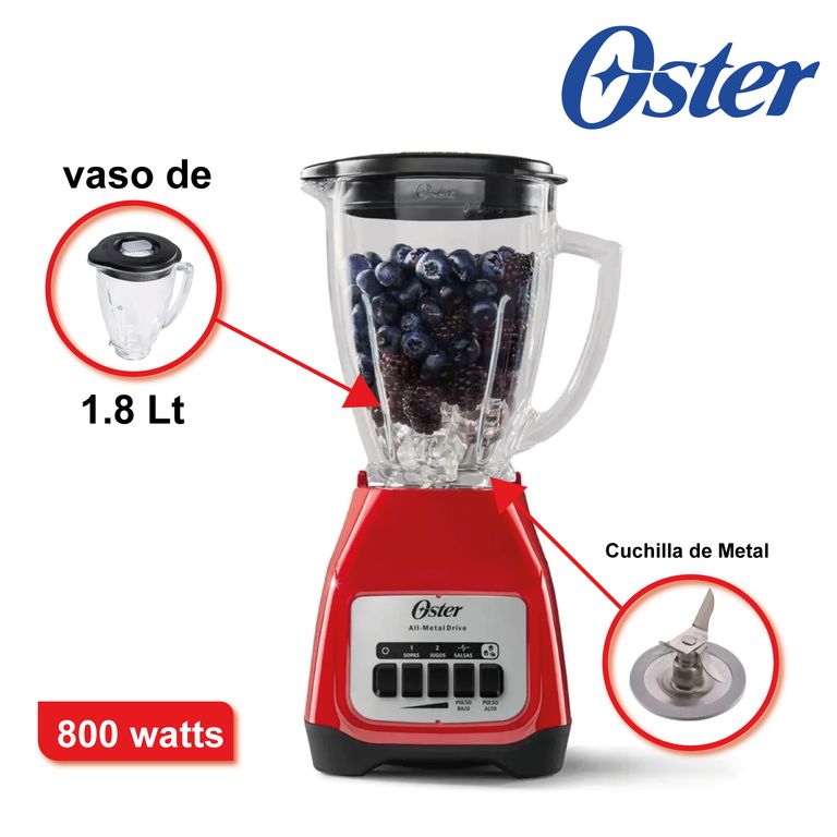 Licuadora 2 velocidades con doble Pulsador - Roja