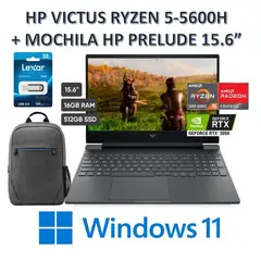 HP - LAPTOP GAMER VICTUS 15-FB0123LA RYZEN 5-5600H 16GB 512GB WINDOWS 11 RTX 3050 4GB + MOCHILA PRELUDE Y USB LEXAR 32GB