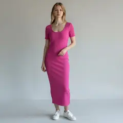 SHEY DI - Vestido largo algodón manga corta