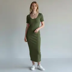 SHEY DI - Vestido largo algodón manga corta