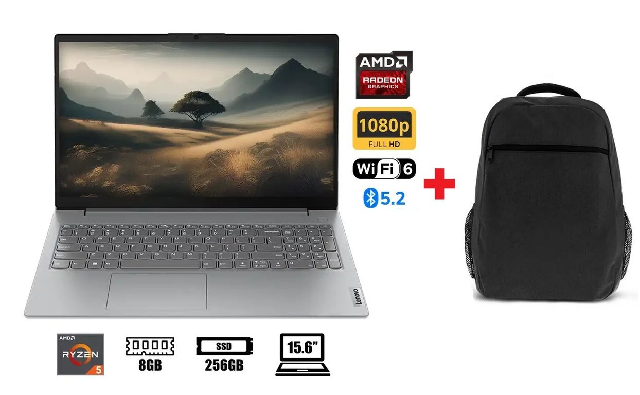 LAPTOP AMD RYZEN 5 7520U RAM 8GB SSD 256GB PANTALLA 15.6” FULL HD + MOCHILA